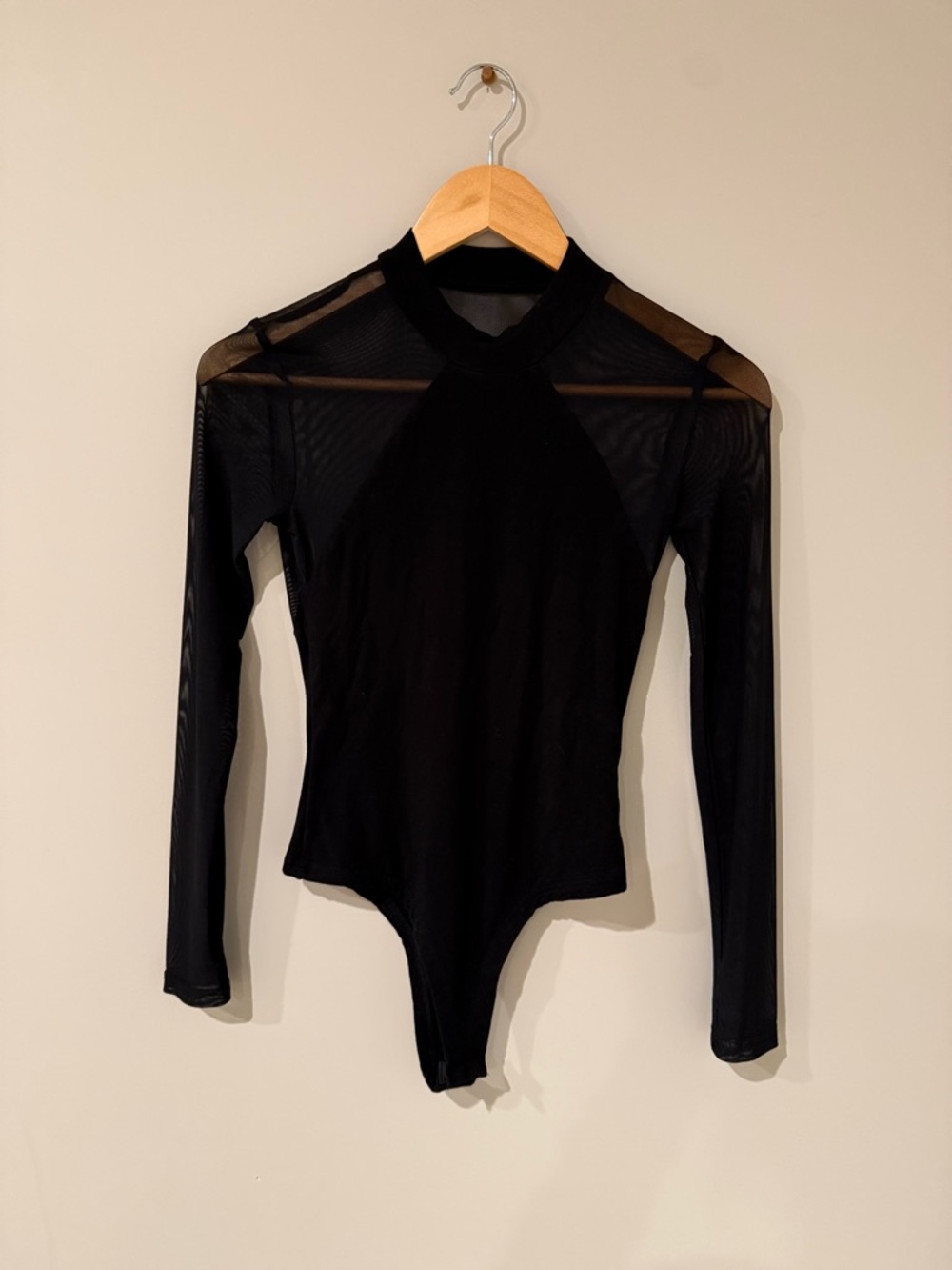 Lulu's Black Sheer-Panel Long Sleeve Bodysuit